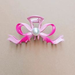 Pink Gradual Bow Hair Clip Back Spoon Pan Hair Shark Clip Girls' Advanced Feeling Temperament Metal Clasp Hair Accessories 12 LL