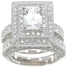 Professional Whole Vintage Jewellery Topaz Simulated Diamond 14KT White Gold Filled 3-in-1 Wedding Ring Set for christmas gift S257T