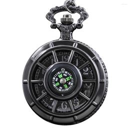 Pocket Watches Black Hollow Compass Digital Quartz Watch Vintage High Quality Chain Men's And Women's Accessories Gift Clock