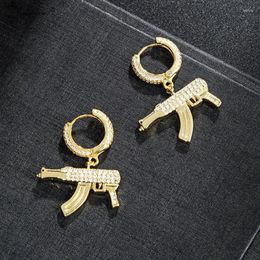 Dangle Earrings Out Hip Hop 1 Pair Zircon Gun Jewelry Earring Gold Color Micro Paved Full Bling CZ For Punk Men290J