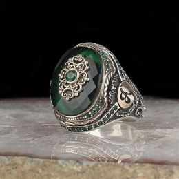 Wedding Rings Vintage Big Ring For Men Ancient Silver Color Inlaid Blue Green Agate Stone Punk Motor Biker Size 11 12 13229Z