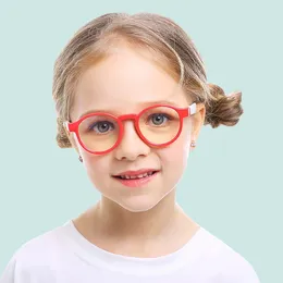 Sunglasses Round Blue Light Kids Glasses Silicone Flexible Children Optical Frame Boys Girls Computer Transparent Blocking Eyeglasses UV400