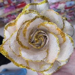 Decorative Flowers Wreaths 30PCS Gold Rose Artificial Silk Flowers Heads For Wedding Decoration DIY Wreath Gift Box Scrapbooking Craft Fake Flower Head 231205