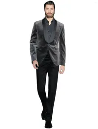 Men's Suits 2 Piece Velvet Shawl Lapel Suit One Button Jacket Pants Modern Fit Tuxedo