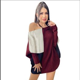 Women's Autumn and Winter Loose Round Neck Casual Knitted Dress Sweaters elegant contrast fashion mujer trendy sweater A002