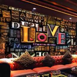 Custom Po Wall Paper 3D Stereoscopic Embossed Creative Fashion English Letters LOVE Restaurant Cafe Background Mural Decor285T