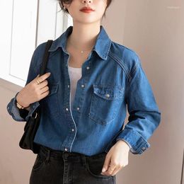 Women's Blouses Fashion 2023 Spring And Fall Real Temperament Denim Shirt Female Design Sense Niche Layering Blue Long-sleeved Tops