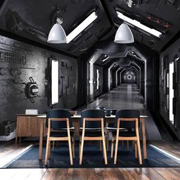 Custom Po Wallpaper 3D Stereoscopic Tunnel Space Poster Mural Retro Restaurant Cafe KTV Living Room Background Wall Painting232h