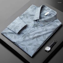 Men's Casual Shirts High Quality Brand Contrast Colour Long Sleeved Shirt Exquisite Jacquard Fashion Autumn Style