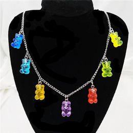 Stainless Steel Handmade Candy 7 Color Cute Judy Cartoon Bear Charm Necklace for Women Girl Daily Jewelry Party Gifts Y0420292A