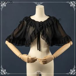 Scarves Shawl Vintage Lolita Coat Women Bow Bandage Elegant Chiffon Cardigan Loose Outer Cover Cute Top Thin Mesh Sweet Cape 231204