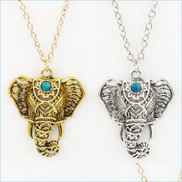 Pendant Necklaces Boho Antique Pendants Ethnic Turquoise Elephant Choker Necklace Chain Drop Delivery Jewellery Dhaet