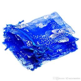 100pcs lot Blue Butterfly Organza Wedding Gift Bags Pouches 7x9cm Jewelry packing Bags188C