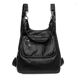 School Bags Women Backpack Soft Leather Shoulder For Multi-Function Bag Female Preppy Backpacks Teenage Girls