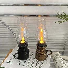 Candle Holders Retro Flameless Candle Holders Candlestick Kerosene Lamp with Button Battery Table Light Christmas Decor Night Lights 231205