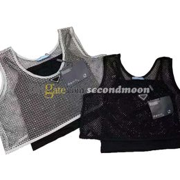 Sexy Mesh t Shirt Women Hollow Tanks Top Summer Sling Tees Shiny Rhinestone Camis Woman Vest