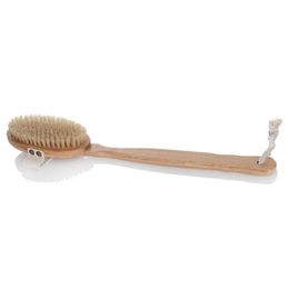 Whole-Natural Bristle Middle Long-handled Bamboo Shower Body Bath Brush Round Head Removable Shower Brush2433