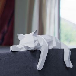 Liegende Katze 3D-Papiermodell Tierskulptur Papercraft DIY Handwerk für Wohnzimmer Desktop-Dekoration Bücherregal Home Decor 220609299T