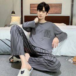 Men's Sleepwear 2024 Mens Autumn Spring Cotton Man Pyjama Long Sleeves Homewear Gentleman L-3XL Big Minimalist Pijama Hombre