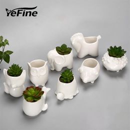 YeFine Creative Ceramic Flowerpot Planter Garden Planters Jardin Bonsai Desk Succulent Flower Pot Cute Animal Pots Y200709264j