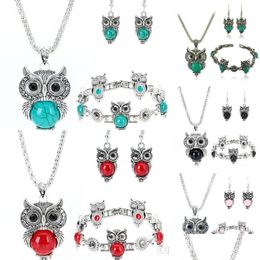 Other Jewelry Sets Fashion 10Pcs/Lot Classical Owl Turquoise Jewelry Sets 3 Piece Set Vintage Bohemia Style Bracelet Pendant Necklace Dhe1C