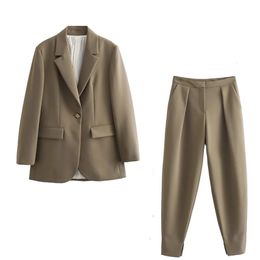 Women's Two Piece Pants UNIZERA2023 Autumn and Winter Casual One Button Straight Cut Suit Coat High Waist Lantern Trouser Set 231204