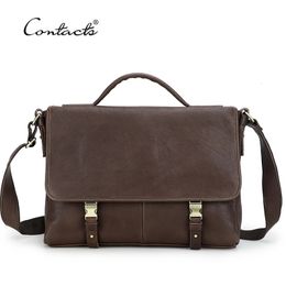 Briefcases CONTACT'S Casual Men Bag Genuine Leather Briefcase Male Business Laptop Bags High Quality Messenger Bag Tote Handbags Bandolera 231205