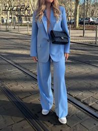 Women's Two Piece Pants Women's Trouser Suit Blue Blazer Pant Suits Spring Women's Formal Outfits Office Lady Pants Sets One Button Spring Blazer Jacket 231205