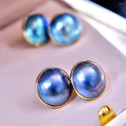 Stud Earrings XX Fine Jewelry Pure 18 K Yellow Gold Natural Salt Sea Water Mabe Pearls 14-15mm For Women Pearl