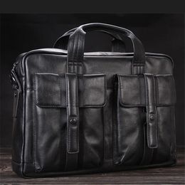 Briefcases High Class Luxury Men Genuine Leather Briefcases Office Bag Business Male 15"Laptop Shoulder s Tote Black 231205