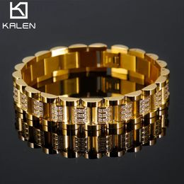 Chain High Quality ZirconStudded Men Hip Hop Bracelet Steel Shiny Chunky GoldSilver Color 231204
