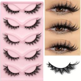 5pairs 3D Cat Eye Lashes Faux Mink Eyelashes Natural Long Full Strip Lashes Winged End Eye Elongated Fake Lashes