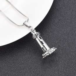 LkJ10012 The Lighthouse Cremation ashes turned into jewelry Stainless Steel Men Keepsake Memorial Urn Pendant For Dad287J