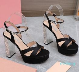 Silver sandals women designers Shoes Fashion Crystal rhinestone Platform heels top quality Genuine Leather shoe