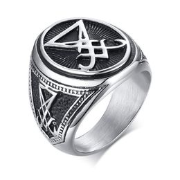 Sigil Of Lucifer Satanic Rings For Men Stainless Steel Symbol Seal Satan Ring Demon Side Jewellery Cluster2936