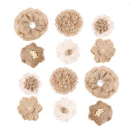 Decorative Flowers 12 Pcs/2 Ribbon Roses Natural Style Jute Flower Wedding Bow Party Cloth Accessory Manual