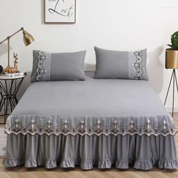 Bed Skirt 3pcs Bedspread Pillowcase Ruffle Lace Anti Slip 1.8x2.0m Cover Solid Colour Mattress Dust Bedding