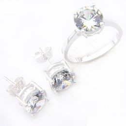 Wedding Jewellery Sets Wedding Jewellery Sets 2 Pcs Lot Round Topaz 925 Sier Stud Earrings Rings White Cz Zircon For Women Anniversary Gif Dhvlr