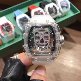 Richar Milles Watch Swiss Automatic Watches Milles Transparent Diamond Inlaid Mens Fully Mechanical Skull Personality Fashion Cutout
