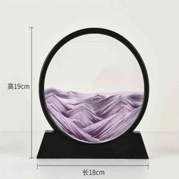 16cm Moving Sand Art Picture Silver Frame Round Glass 3D Deep Sea Sandscape In Motion Display Flowing Sand Frame H0922308F