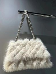 Evening Bags Autumn And Winter Fashion Colour Contrast Imitation Fur Twill Pattern Women's Shoulder Bag Crossbody Handbag