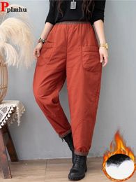 Women's Pants s Winter Baggy Down Cotton Harem Warm Anklelength Fluffy Casual Pantalones Thick Elastic High Waist Women Oversize Trousers 231205