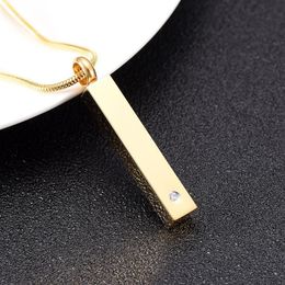 Inlay Zircon Golden Stainless Steel Bar Cremation Urn Pendant Engravable Keepsake Memorial Jewellery For Ashes251x