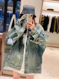 Men's Jackets designer brand high Version b Home Ss23 Washed Distressed Denim Jacket with Loose Fit E80U