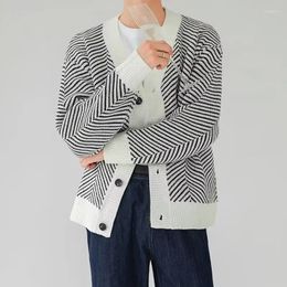 Men's Sweaters Men Sweater South Korean Cardigan Loose Drape No-ironing Striped V-neck Style Coat