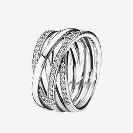 authentic 925 Sterling Silver Wedding RING Women CZ diamond Jewellery Sparkling Polished Lines Rings with Original box257s