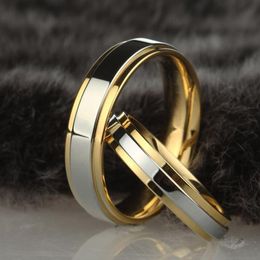 Stainless steel Wedding Ring Silver Gold Color Simple Design Couple Alliance Ring 4mm 6mm Width Band Ring for Women and Men272G