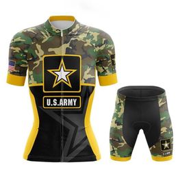 2022 US Army Women Cycling Jersey Set Bike Clothing Breathable Anti-UV Bicycle Wear Short Sleeve Bicycle Clothes309n