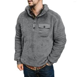 Men's Hoodies Winter Fleece Pullover Sweatshirt Vintage Hoodie Jacket Button Collar Warm Sweater Coat Fashion Soft Jackets