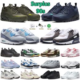 90 90s Excedente Futura Designer Running Shoes Flat Pewter Atletismo East Midnight Navy Desert Wolf Grey Triple Black Homens Mulheres Treinadores Sports Platform Sneakers 36-46